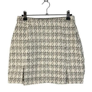 Missguided White Plaid Split Front Mini Boucle Tweed Skirt 4
